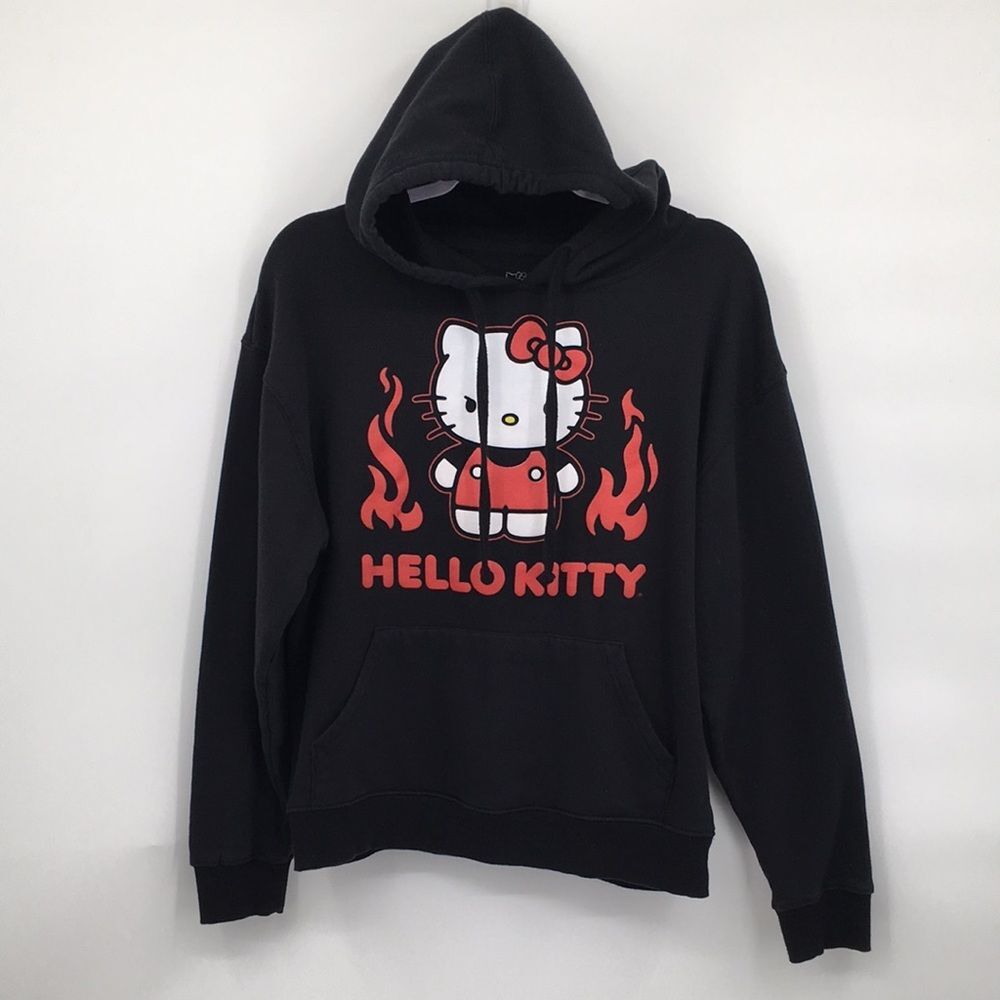 Sanrio Hello Kitty Black Hoodie Sweatshirt Flames size Medium